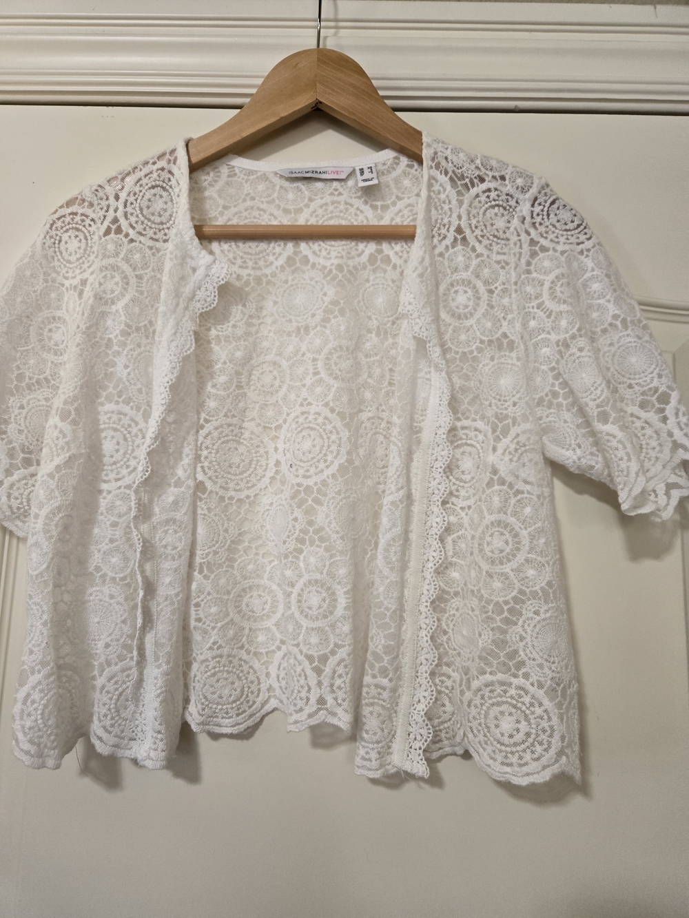 Isaac Mizrahi White Lace Open-Front Cropped Cardigan Elegant Layering
